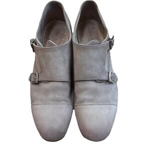 Santoni‎ women's double monk strap blue leather loafers flat shoes Sz 37